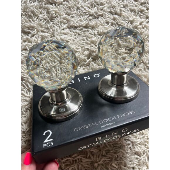 NWT BINO Crystal Door Knobs BRUSHED NICKEL One Set Round Crystal Balls - Picture 2 of 13